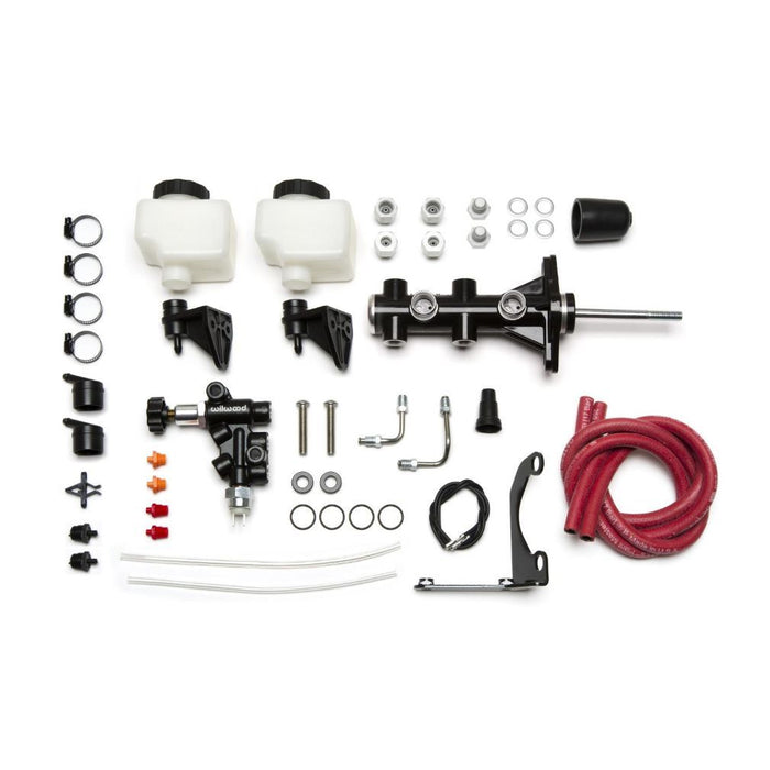 Wilwood Remote Tandem M/C - 1.12in Bore - w/Bracket and Valve (Pushrod) - Black