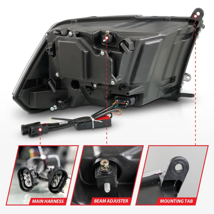 ANZO 09-18 Dodge Ram 1500/2500/3500 LED Plank Style Headlights Switchback + Sequential - Matte Black ANZO