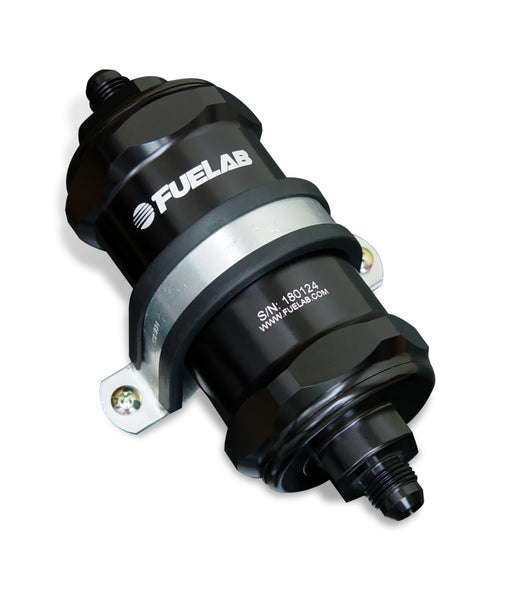 Fuelab 848 In-Line Fuel Filter Standard -6AN In/Out 10 Micron Fabric w/Check Valve - Black Fuelab