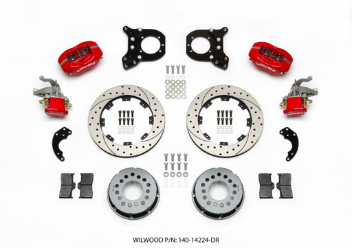 Wilwood Forged Dynalite P/S Rear Kit w/MC4 P-Brake Drill Red Chev 12 Bolt w/Clip Eliminator