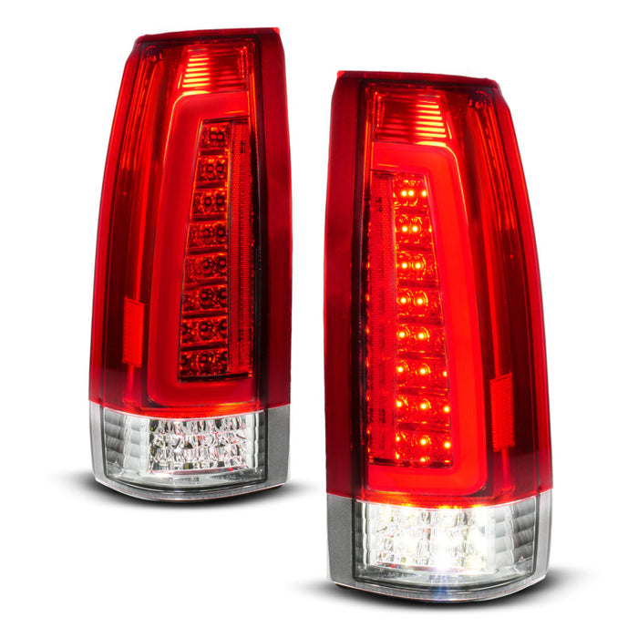 ANZO 88-99 Chevy C/K1500/2500/3500 Full LED Light Tube Taillights Chrome Housing Red/Clear Lens ANZO