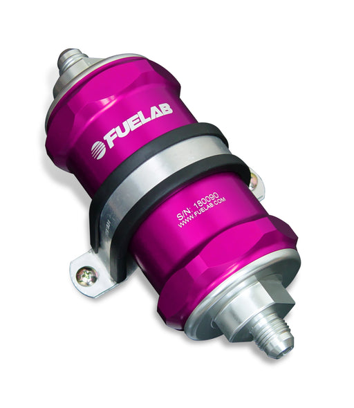 Fuelab 848 In-Line Fuel Filter Standard -6AN In/Out 10 Micron Fabric w/Check Valve - Purple Fuelab