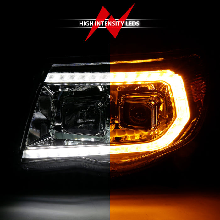 ANZO 05-11 Toyota Tacoma Projector Headlights w/Light Bar Switchback Chrome Housing ANZO
