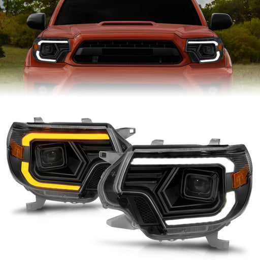ANZO 12-15 Toyota Tacoma Projector Headlights - w/ Light Bar Switchback Black Housing ANZO