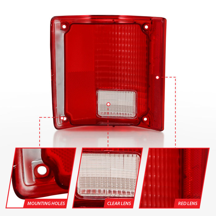 ANZO 1978-1991 Chevy Blazer Taillight Red/Clear Lens w/o Chrome Trim Fleetside (OE Replacement) ANZO