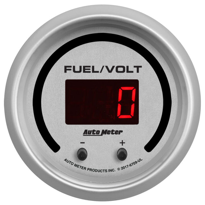 Autometer 52.4mm Silver Switchable 0-100 Fuel Level/8-18V Voltmeter Ultra-Lite Elite Digital Gauge AutoMeter