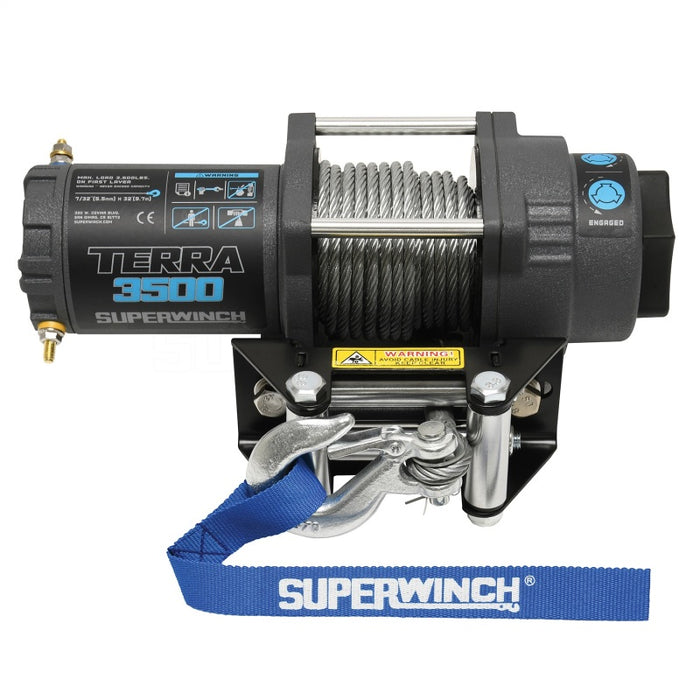 Superwinch 3500 LBS 12V DC 7/32 in x 32 ft Steel Rope Terra 3500 Winch - Gray Wrinkle Superwinch