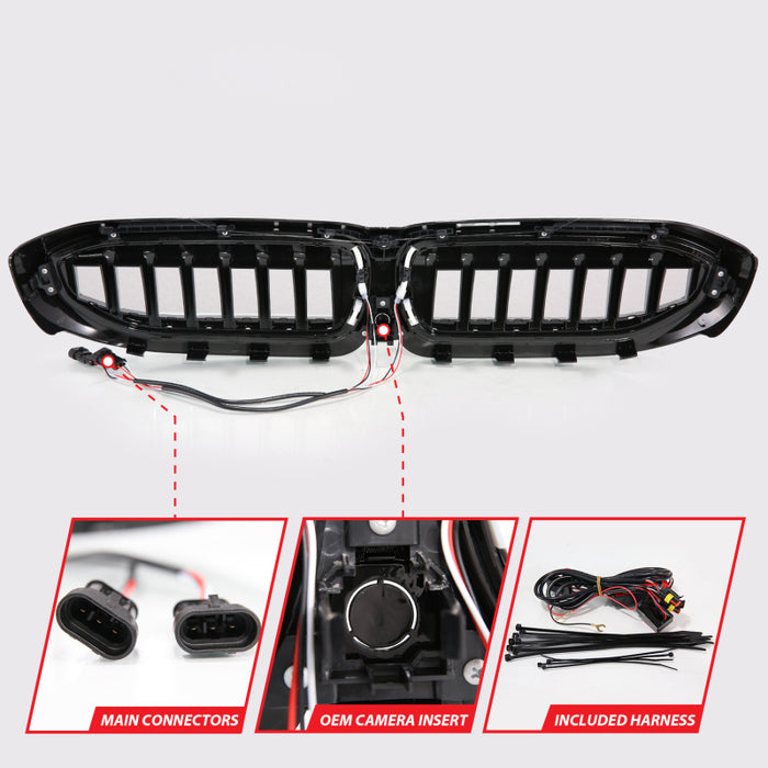 Anzo 19-22 BMW 3 Series Black Housing Full LED Front Grille w/ Initiation & Running Light ANZO