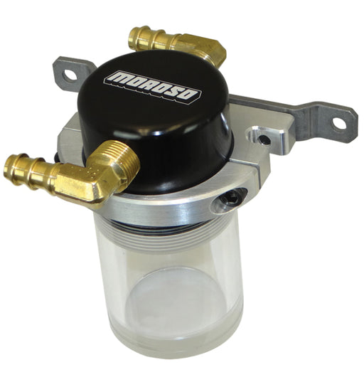 Moroso Universal Air/Oil Separator Catch Can - Small Body w/o Drain - Billet Alum - Blk/Clear Bottom Moroso