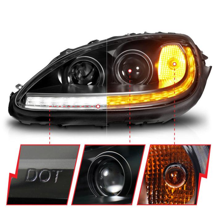 ANZO 05-13 Chevrolet Corvette Projector Headlights w/switchback & Sequential LED - Black Amber ANZO