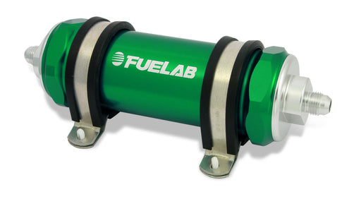 Fuelab 828 In-Line Fuel Filter Long -6AN In/Out 6 Micron Fiberglass - Green Fuelab