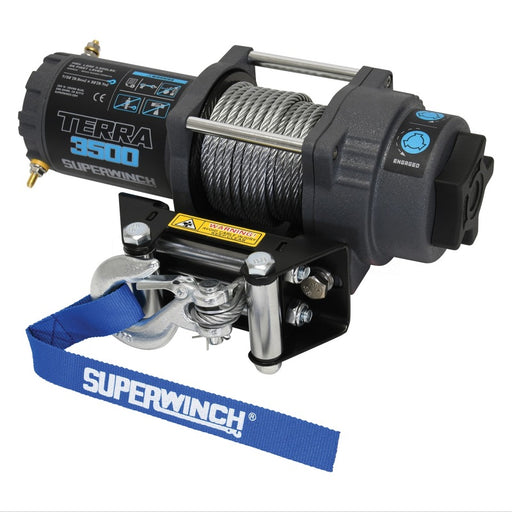 Superwinch 3500 LBS 12V DC 7/32 in x 32 ft Steel Rope Terra 3500 Winch - Gray Wrinkle Superwinch