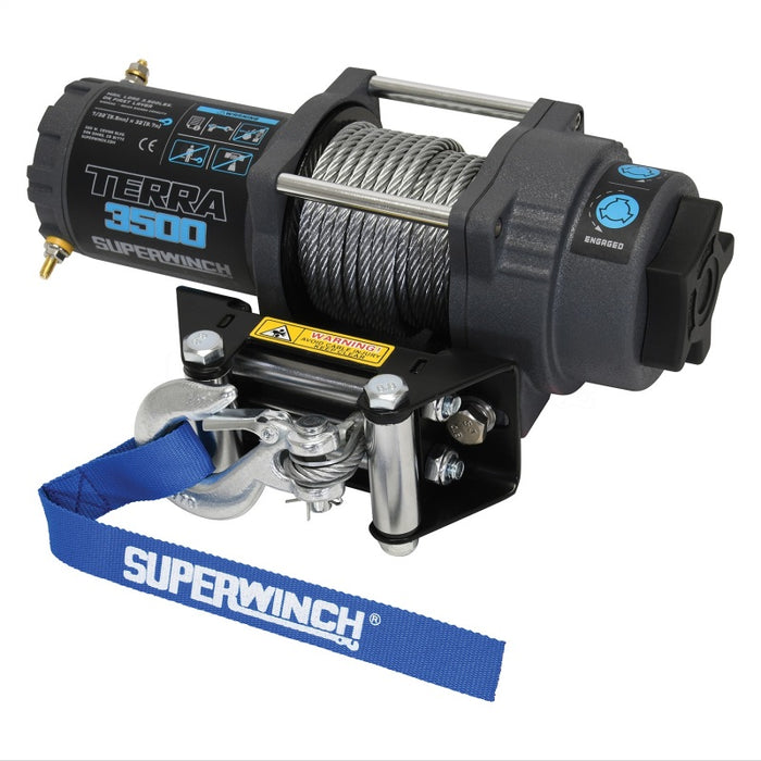 Superwinch 3500 LBS 12V DC 7/32 in x 32 ft Steel Rope Terra 3500 Winch - Gray Wrinkle Superwinch