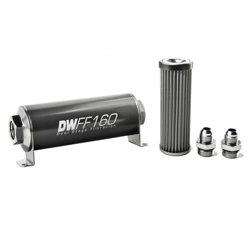 DeatschWerks Stainless Steel 8AN 40 Micron Universal Inline Fuel Filter Housing Kit (160mm) DeatschWerks