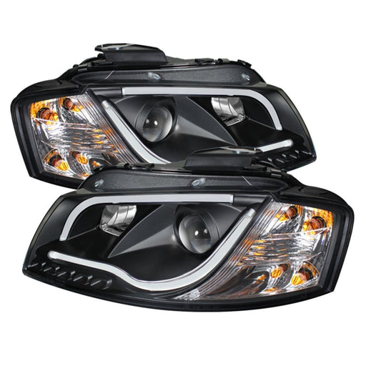 Spyder Audi A3 06-08 Projector Headlights Halogen Model- Light Tube DRL Blk PRO-YD-AA306-LTDRL-BK