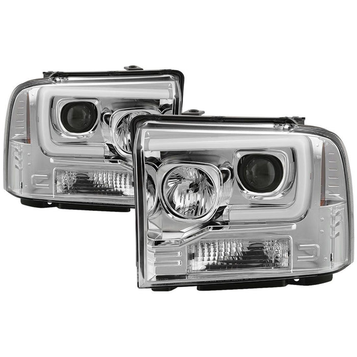 Spyder 05-07 Ford F250/350/450 SD Ver 2 Proj Headlights - Light Bar DRL - Black PRO-YD-FS05V2-LB-C