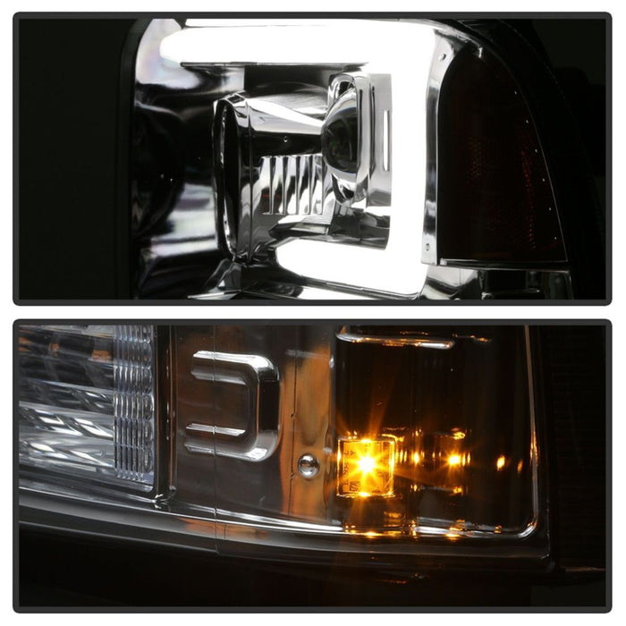 Spyder 05-07 Ford F250/350/450 SD Ver 2 Proj Headlights - Light Bar DRL - Black PRO-YD-FS05V2-LB-C