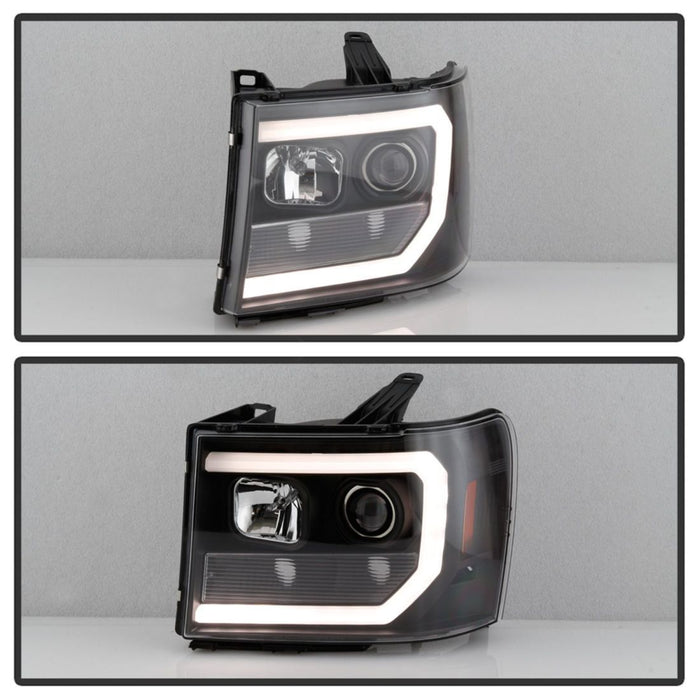 Spyder 07-13 GMC Sierra 1500-3500 Ver 2 Proj Headlights - DRL LED - All Blk PRO-YD-GS07V2-LBDRL-BKV2