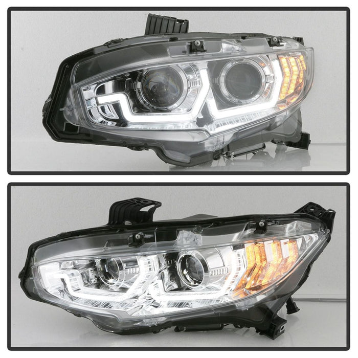 Spyder 16-18 Honda Civic 4Dr w/LED Seq Turn Sig Lights Proj Headlight - Chrome - PRO-YD-HC16-SEQ-C