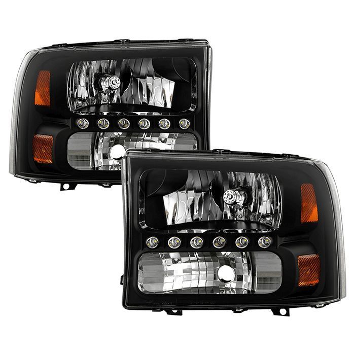 Xtune Ford F250 F350 Super Duty 99-04 1Pc Headlights w/ LED Black HD-JH-FF25099-LED-BK