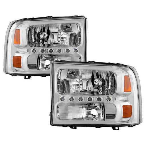 Xtune Ford F250 F350 Super Duty 99-04 1Pc Headlights w/ LED Chrome HD-JH-FF25099-LED-C