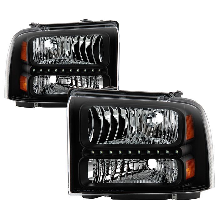 Xtune Ford F250/350/450 Super Duty 05-07 Crystal Headlights w/ LED Black HD-JH-FS05-LED-BK