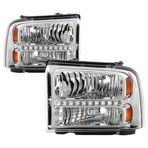 Xtune Ford F250/350/450 Super Duty 05-07 Crystal Headlights w/ LED Chrome HD-JH-FS05-LED-C