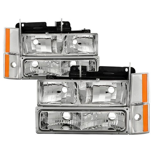 Xtune GMC Yukon 92-93 Crystal Headlights w/ Corner & Bumper Chrome HD-JH-GMCCK88-AM-C-SET