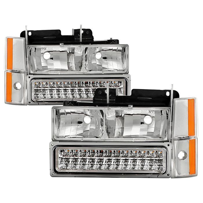 Xtune GMC Yukon 92-93 Crystal Headlights w/ Corner & LED Bumper Chrome HD-JH-GMCCK88-LED-AM-C-SET