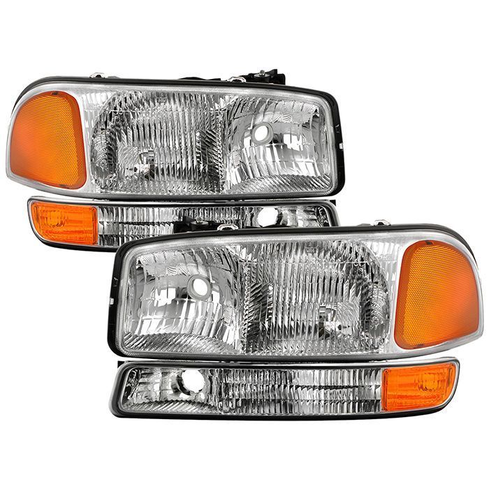 Xtune GMC Sierra 99-06 Headlights & Amber Bumper Lights Chrome HD-JH-GS99-SET-OEAM-C