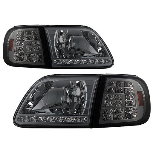 Xtune Ford F150 97-03 Crystal Headlights w/ Clear LED Corners Smoke HD-ON-FF15097-LED-SET-SM