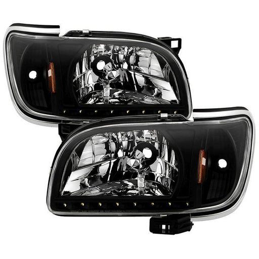 Xtune Toyota Tacoma 01-04 1 Piece w/ Chrome Trim Crystal Headlights Black HD-ON-TT01-1PC-LED-CC-BK