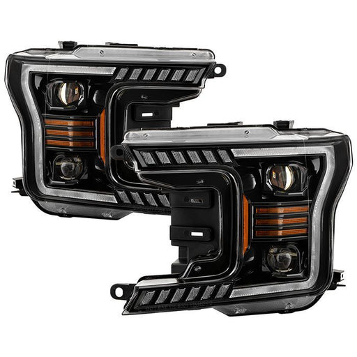 xTune Ford F150 18-20 Amber DRL Full LED Two Projector Headlights - Black PRO-CH-FF15018S-FLED-AM-BK