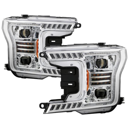 xTune Ford F150 18-20 Amber DRL Full LED Two Projector Headlights - Chrome PRO-CH-FF15018S-FLED-AM-C