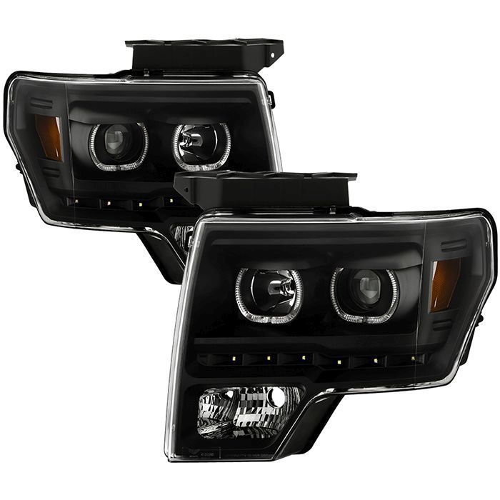 Xtune Ford F150 09-14 Projector Headlights Halogen Model Only LED Halo Black PRO-JH-FF15009-CFB-BK