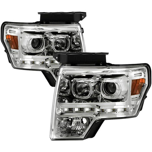 Xtune Ford F150 09-14 Projector Headlights Halogen Model Only LED Halo Chrome PRO-JH-FF15009-CFB-C