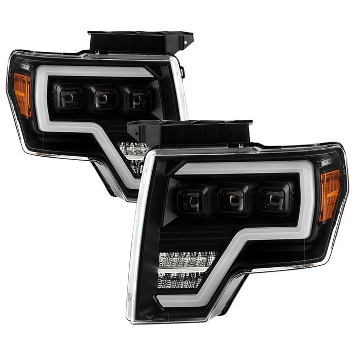 xTune Ford F150 09-14 Projector Headlights - Halogen Model Only - Black PRO-JH-FF15009-FLED-BK