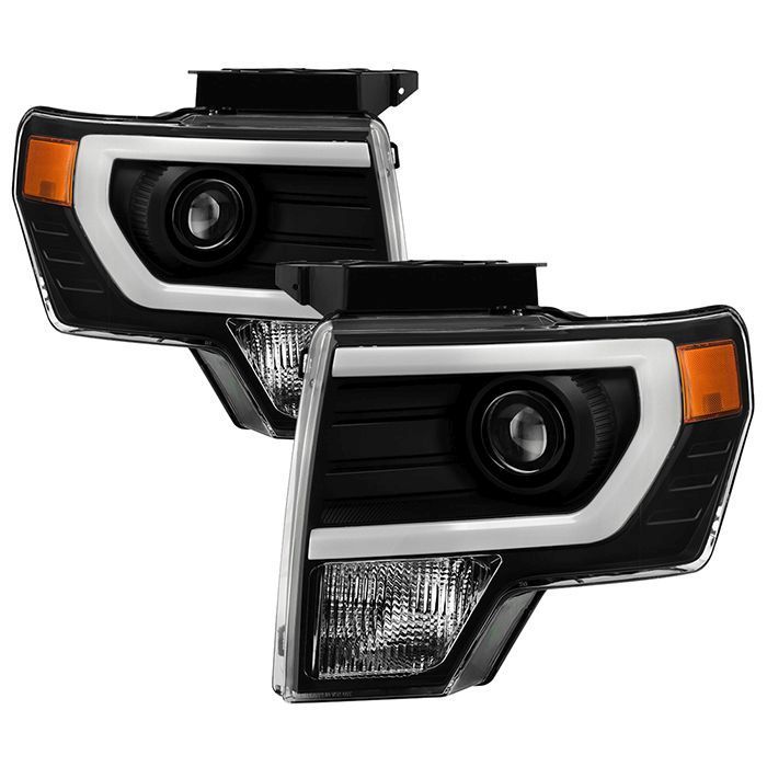 xTune Ford F150 Projector Headlights - Light Bar DRL - Black PRO-JH-FF15009-LBDRL-BK