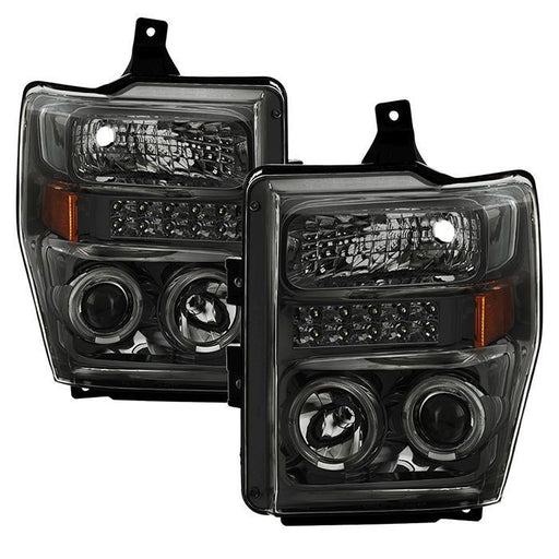 Xtune Ford F250/350/450 Super Duty 08-10 Projector Headlights LED Halo Smoke PRO-JH-FS08-LED-SM