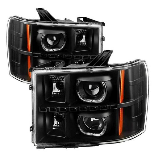 Xtune GMC Sierra 1500/2500/3500 07-13 Projector Headlights LED Halo Black PRO-JH-GSIE07-CFB-BK