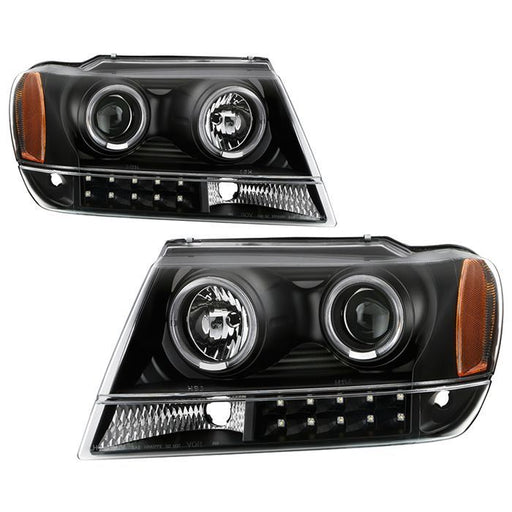 Xtune Jeep Grand Cherokee 99-04 Projector Headlights LED Halo Black PRO-JH-JGC99-LED-BK