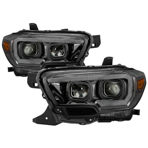 xTune Toyota Tacoma 16-18 DRL Light Bar Projector Headlights - Black Smoked PRO-JH-TTA16-LBDRL-BSM