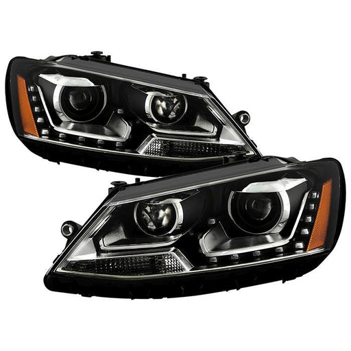 xTune Volkswagen Jetta 11-14 Halogen Model Only DRL Projector Headlights - Black PRO-JH-VJ11-DRL-BK